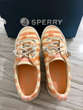 Sperry Orange and Cream Tie-Dye Canvas Boat Shoes